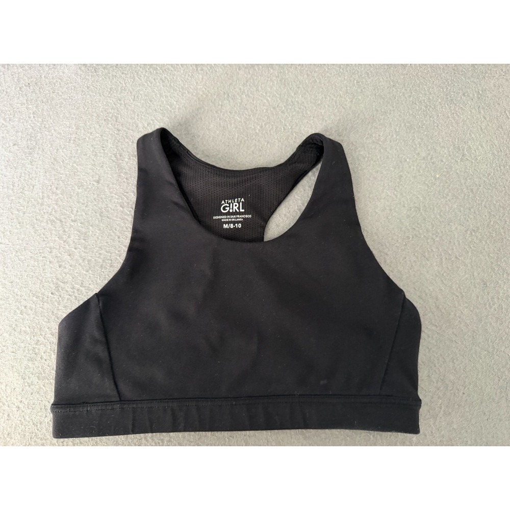 Athleta Girl Sports Bra Girls M 8/10 Black Mesh Cutout Racerback Athletic Dance